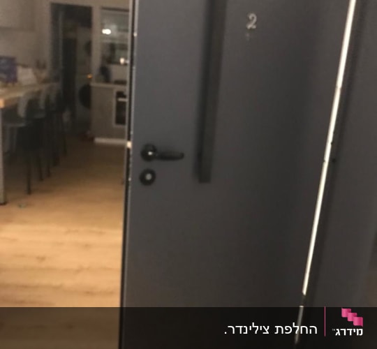 דלת פתוחה עם ידית ומנעול